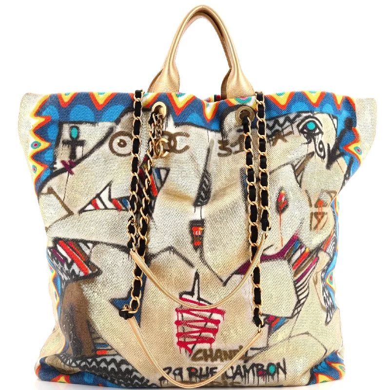 Paris-New York Street Spirit Shopping Tote Graffiti Printed Canvas Maxi