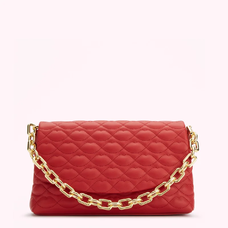 LULU RED QUILTED LIPS TARA CLUTCH BAG