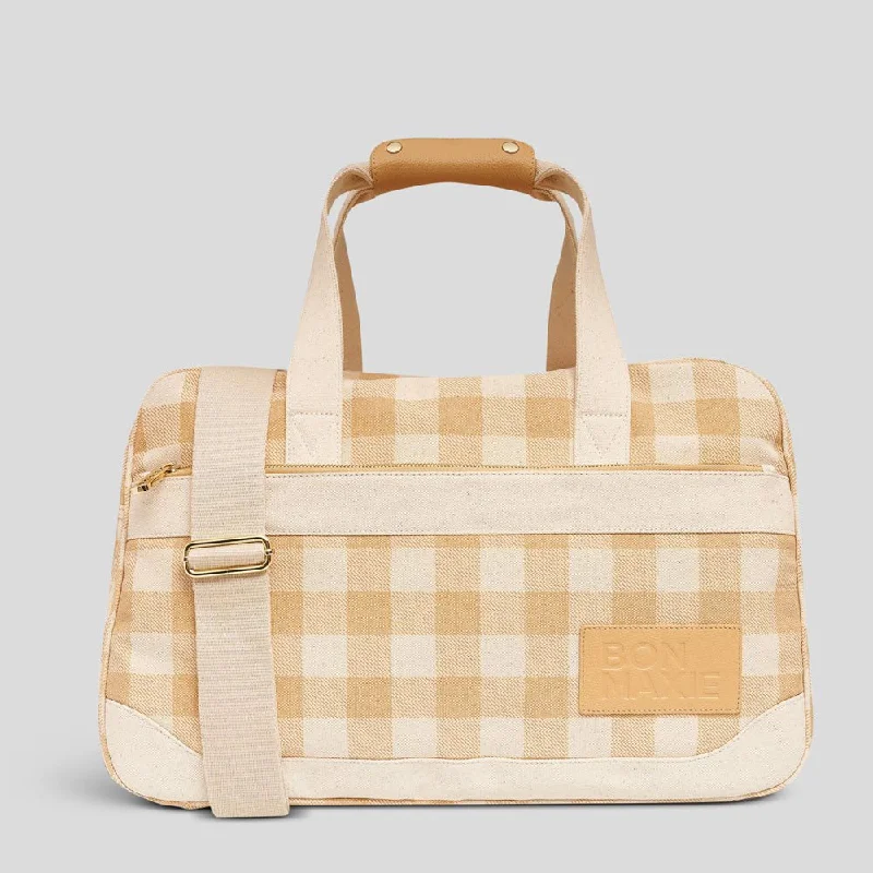 Bon Voyage Weekender Bag -- Almond Gingham