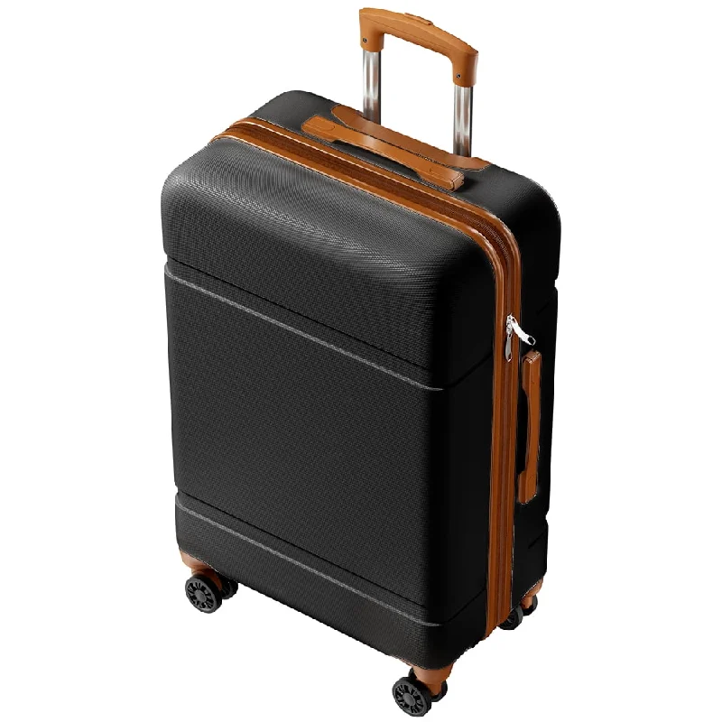 Luggage ABS+PC Hardside Lightweight 24" Suitcase with Spinner Wheels Four Plastic Foot Pads Checked, BlackBrown