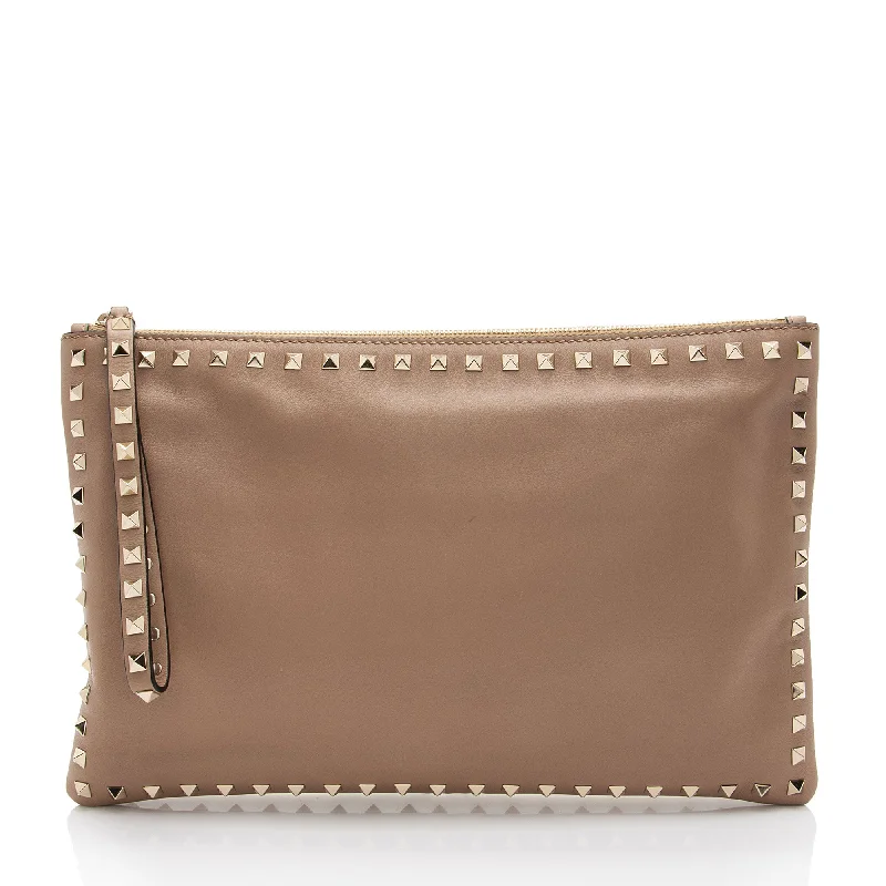 Valentino Leather Rockstud Large Clutch