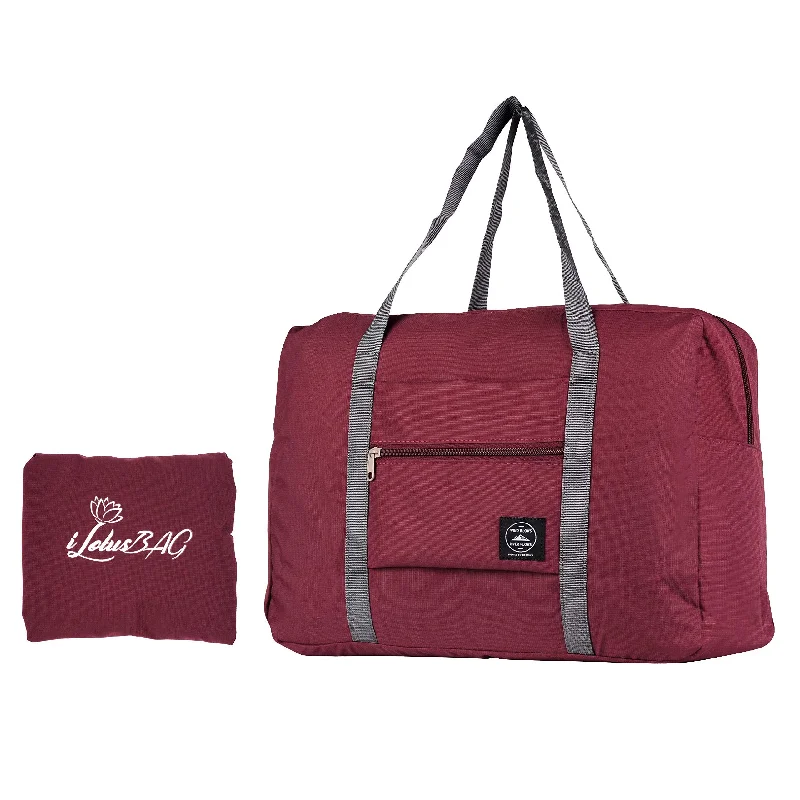 iLotusBAG Travel Foldable Duffel Bag for Women & Men,Lightweight Waterproof Carry-on Bag,Travel Luggage for Sports Gym,Travel Tote Luggage Bag(Wine Red)