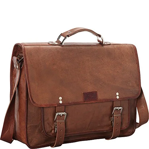 Sharo Leather Bags Wide Laptop Messenger And Brief Bag (Brown)