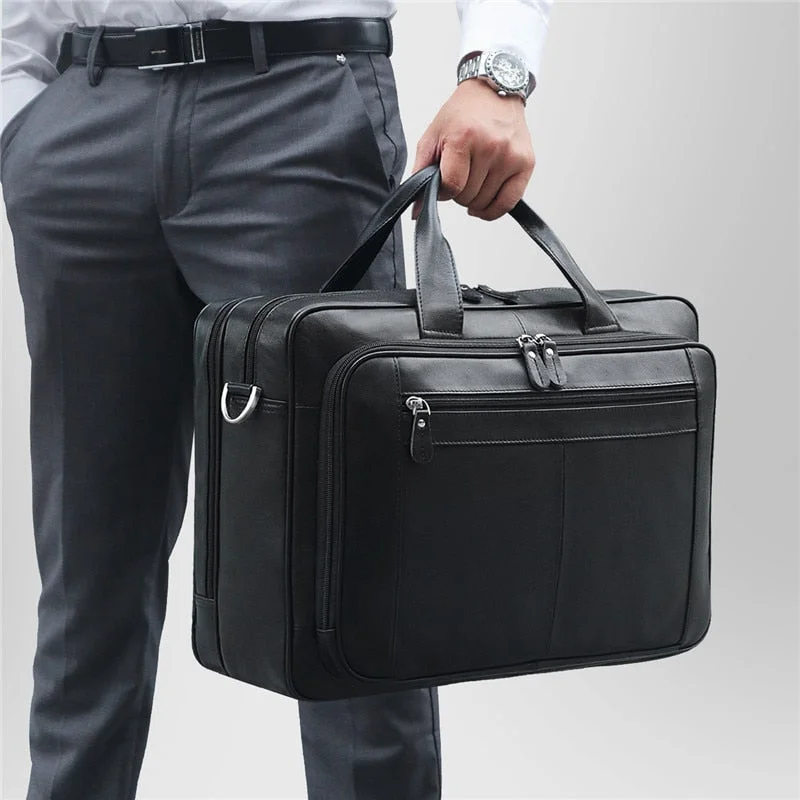 Nesitu Big Black Coffee Genuine Leather Briefcase Male Portfolio 14'' 15.6'' Laptop Business Travel