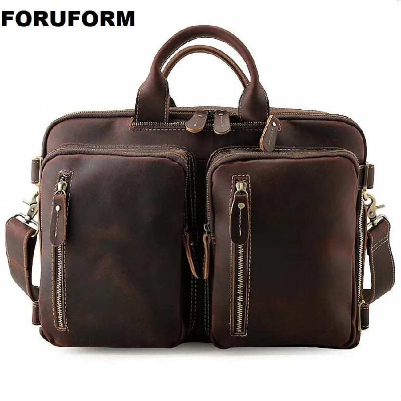 Men'S Briefcase Tote Men Messenger Bag Travel Laptop Bag Men Document Business Crazy Horse