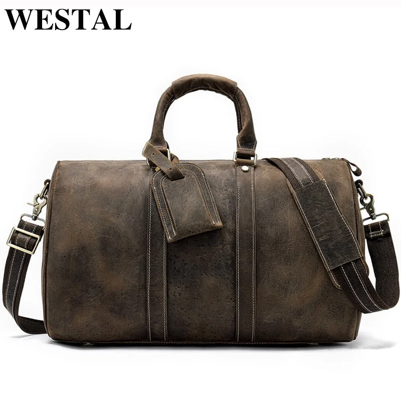 Westal Men Genuine Leather Travel Bag For Luggage Duffle Bag Suitcase Carry On Luggage Male Bags