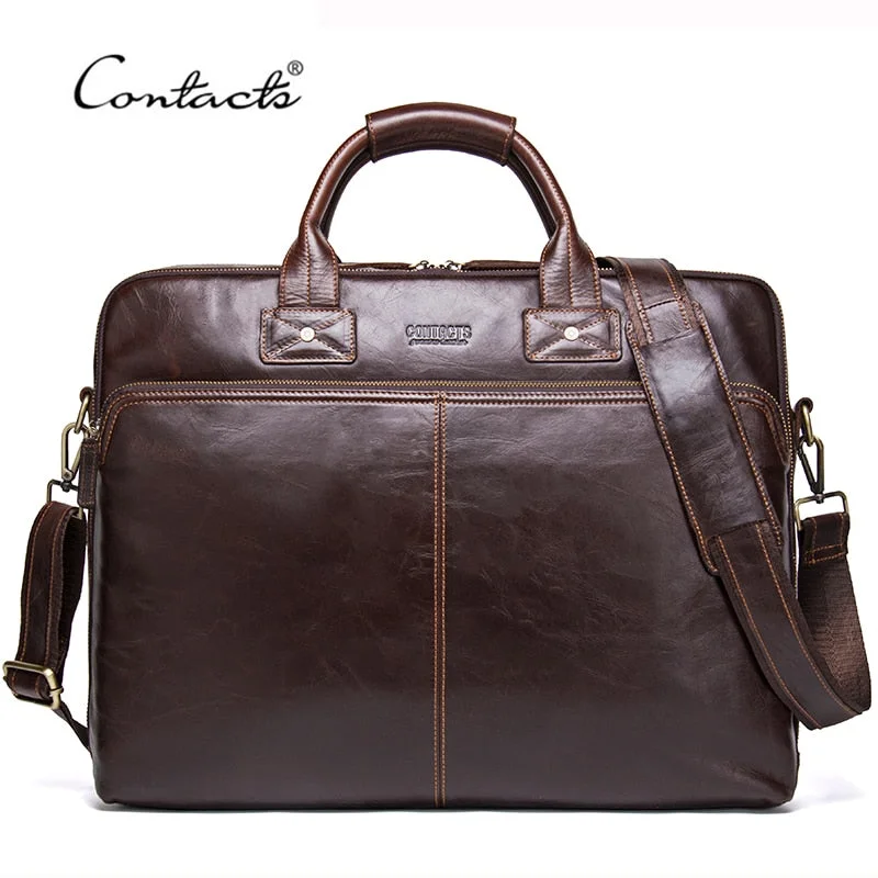 Contact'S 2018 Genuine Leather Men'S Travel Bag Casual Shoulder Totes Men Briefcases Laptop Bag