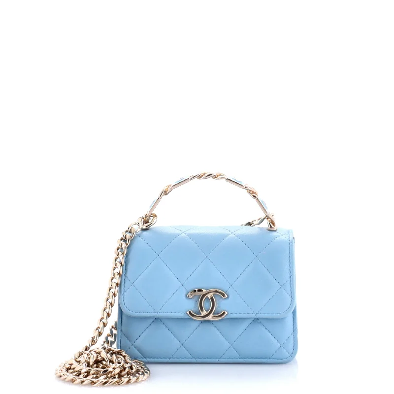 Coco Enamel Top Handle Flap Clutch with Chain Quilted Lambskin