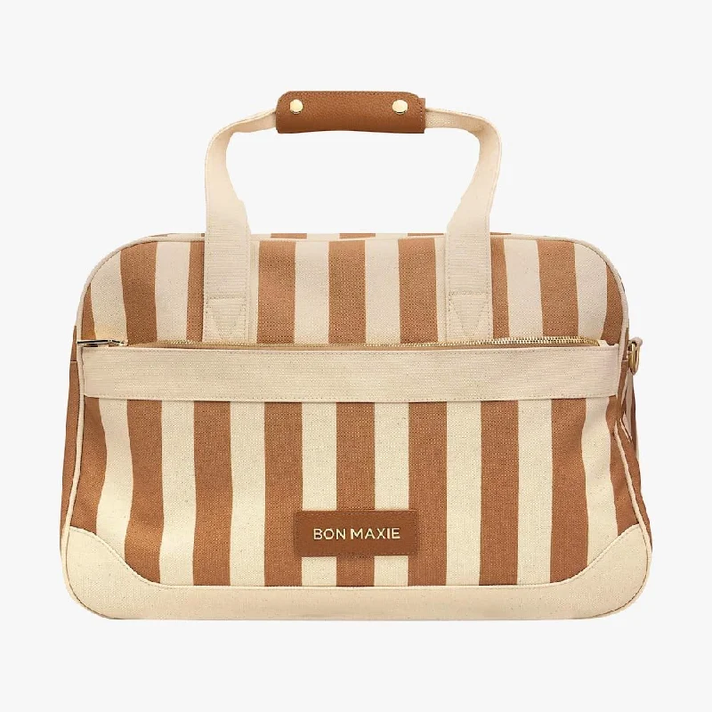 Bon Voyage Weekender Bag -- Coated Tan Stripe Canvas