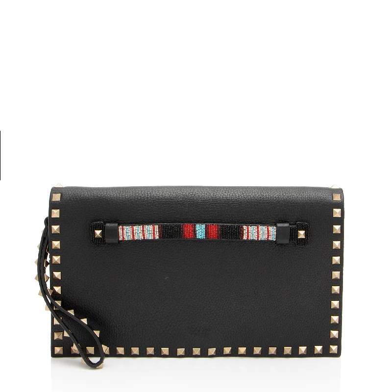 Valentino Calfskin Beaded Rockstud Clutch