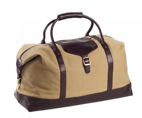 Clava Canvas 21" Overnighter W/ Leather Trim (Khaki Canvas With Cafe Trim)