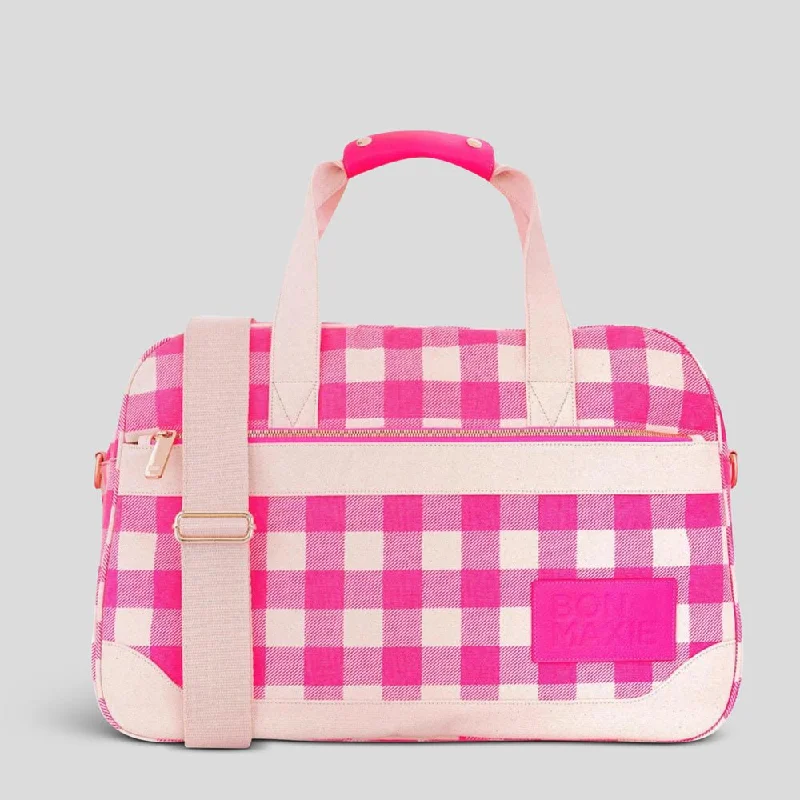 Bon Voyage Weekender Bag -- Neon Pink Gingham