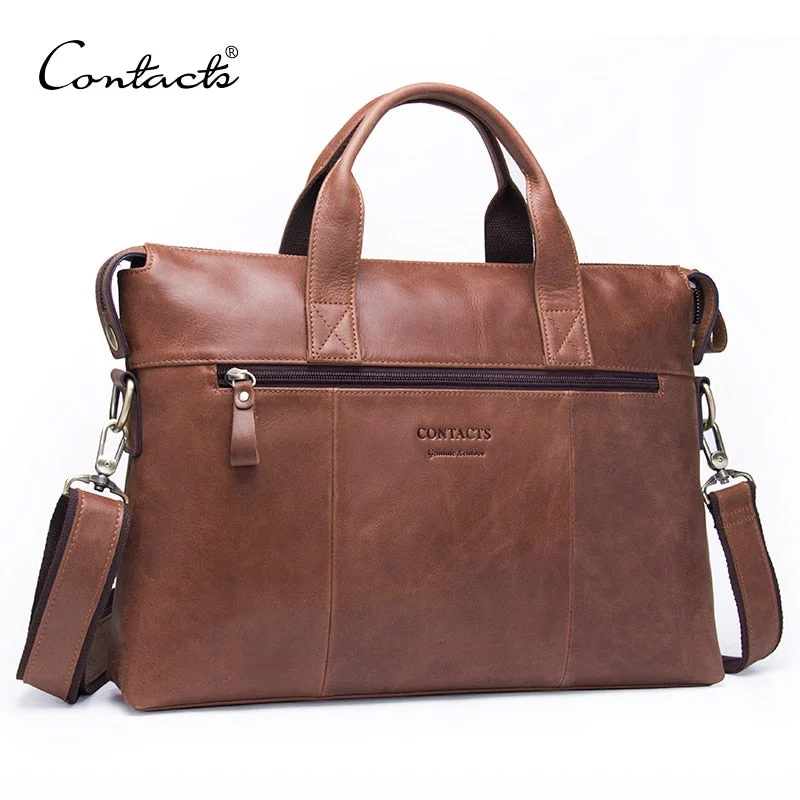 Contact'S Business Men Briefcase Genuine Leather Shoulder Bag For Man 13.3 Inch Business Laptop Bag