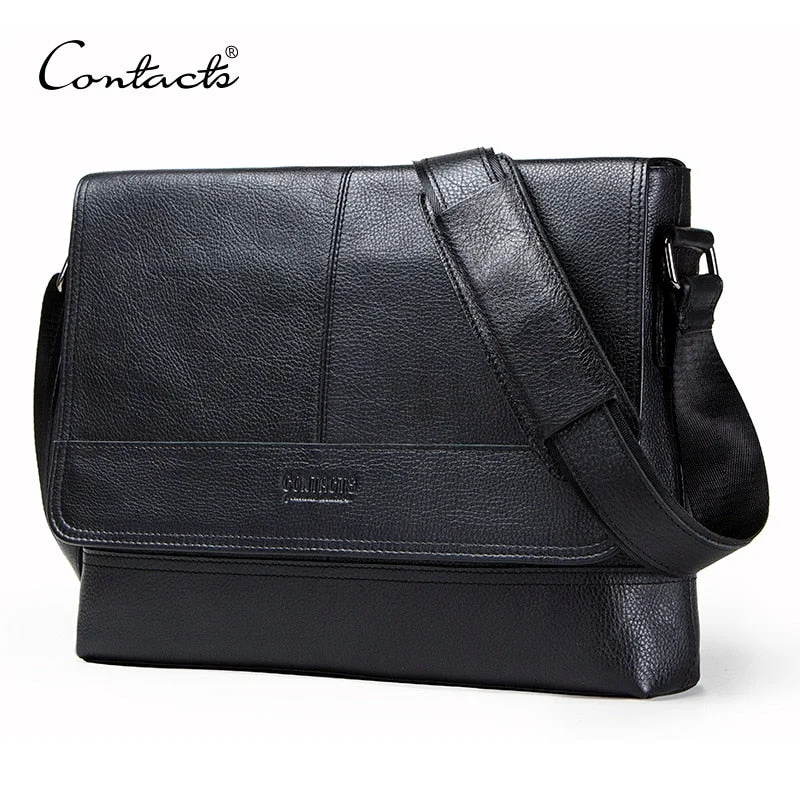 Contact'S Genuine Leather Men'S Shoulder Bag For Laptop 12'' Crossbody Bags Male Bolsa Top