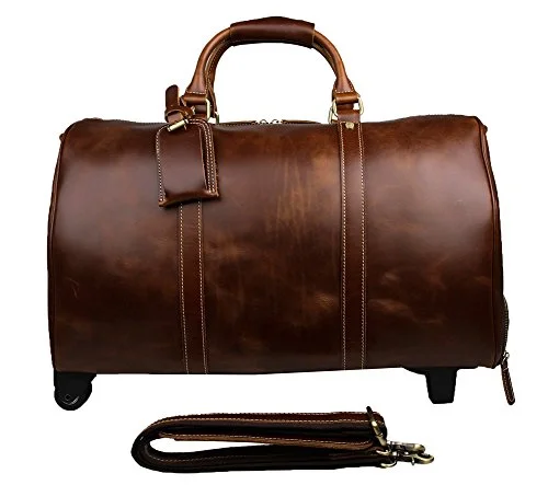 Genda 2Archer Men Leather Wheeled Travel Duffle Weekend Bag Carry On Luggage (Brown)