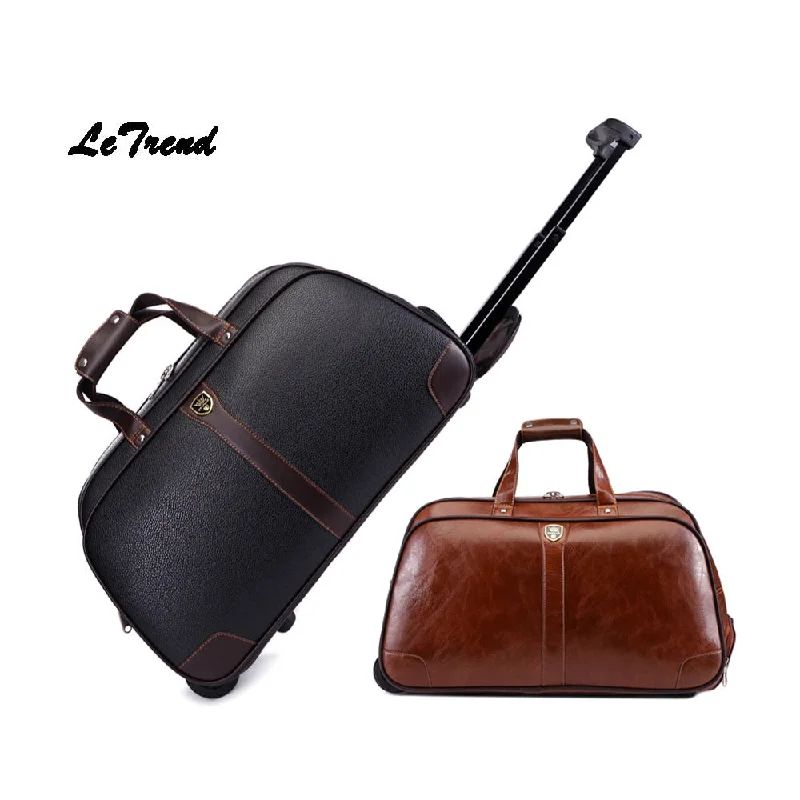 Letrend Business High-Capacity Hand Travel Bag Pu Leather Rolling Luggage Trolley Bag Carry On