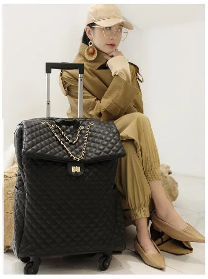 Brand Women Carry On Luggage Bag Cabin Travel Trolley Bags On Wheels Rolling Luggage Bag For