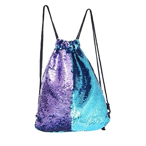 Mermaid Drawstring Bag Magic Reversible Sequin Backpack Glittering Dance Bag For Yoga Outdoors