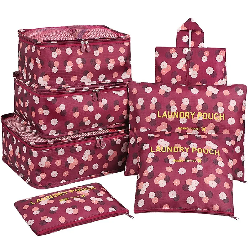 Travel Cubes,Mossio 7 Piece Compact Carry On Luggage Organizer Value Folders Travel Bag Wine Flower