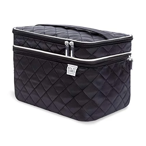 Ellis James Designs Large Travel Makeup Bag for Women - Black Make Up Bag for Women - Travel Cosmetic Bag - Makeup Case Gifts for Women, Makeup Organizer Bag, Travel Toiletry Bag for Women