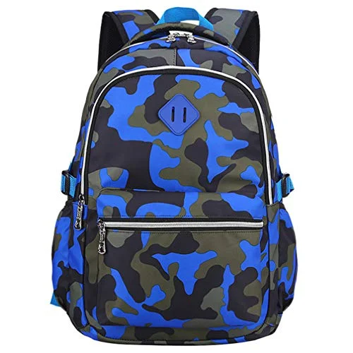 Ladyzone Camo School Backpack Lightweight Schoolbag Travel Camp Outdoor Daypack (Camouflage Blue（NS）)