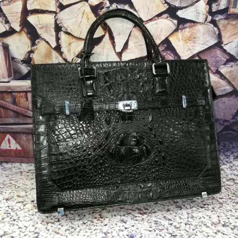 Luxury 100% Genuine Real Crocodile Leather Head Skin Men Business Bag Young Men Laptop Bag