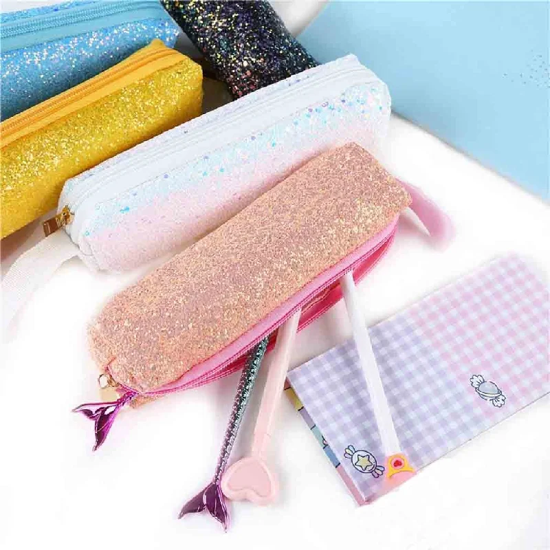 Unisex Student Sequins Zipper Clutch Bag Makeup Cosmetic Pouch Pen Bag